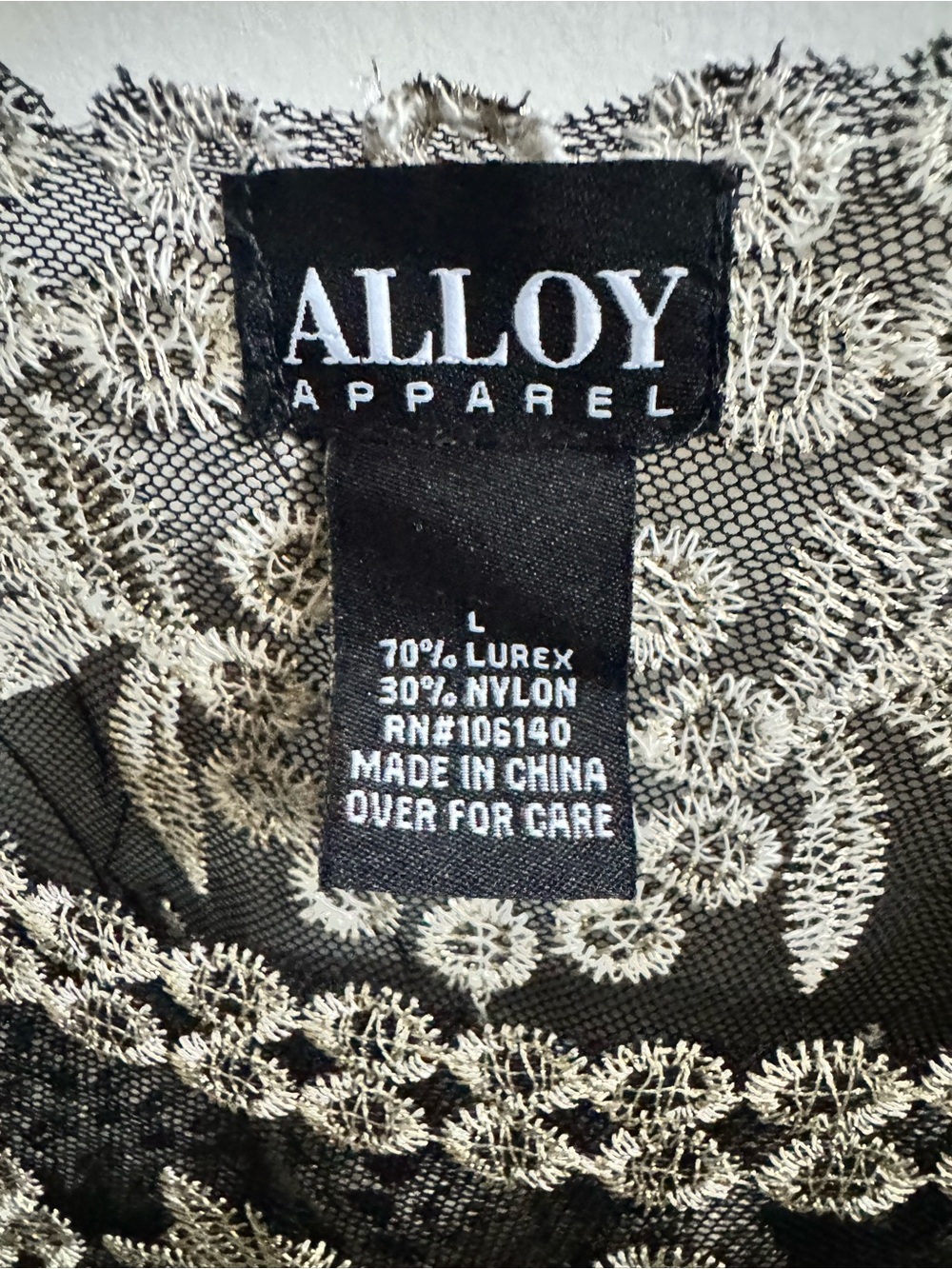 ALLOY Black Mesh Top with Gold Lace Motif - Picture 2 of 6